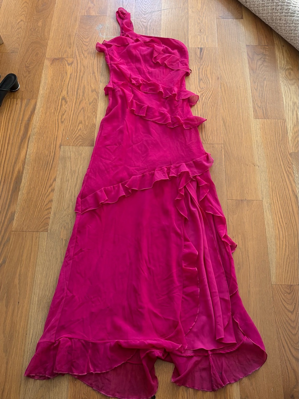 Mango Fuchsia Ruffled One-Shoulder Evening Dress - Picture 2 of 5